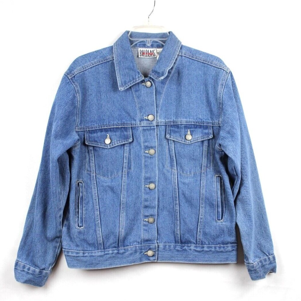 Vintage 90s Bill Blass Jean Jacket Size Small Trucker Style Blue Denim